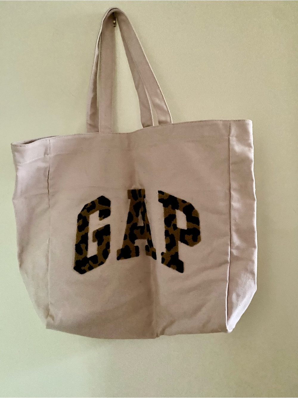 NWT GAP Beige Canvas Tote with Leopard-Print Logo